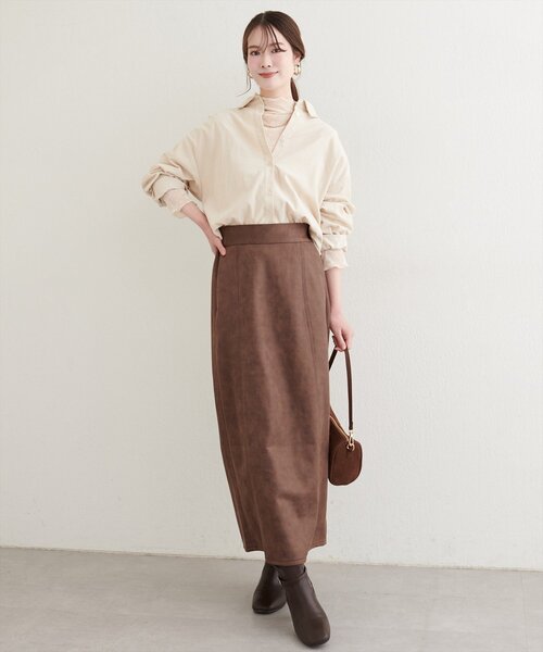 Sezane ブラウン スエード　タイトスカート natural couture スカート 合皮風ポンチスエードタイトスカート
