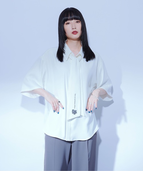 「Ellno Loset」 半袖シャツ MEDIUM オフホワイト メンズ_画像7