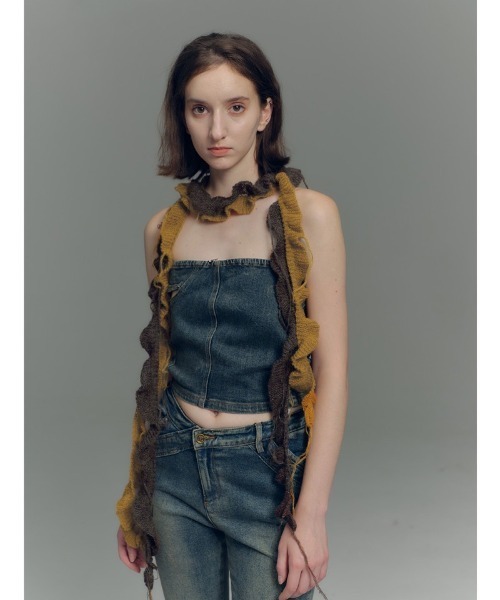 マフラー ストール Y2K ウール混 ボーダーニットスカーフ マフラー