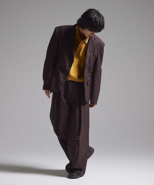 【める】GRANCY Pierced Tuck Slacks(ブラック) GRANCY スラックス 「GRANCY」Pierced Tuck Slacks / ピアスデザイン