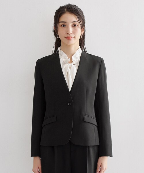 theory スーツ 上下セット ノーカラージャケット スカート ブラック 通勤 CARETTE（カレット） セレモニースーツ セットアップ 洗える ノー
