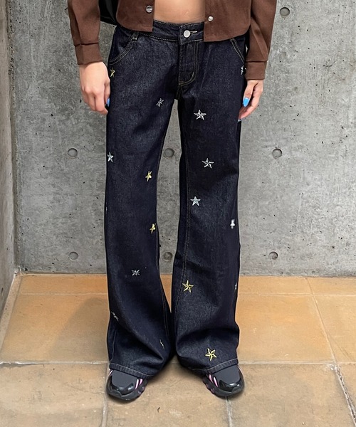 ワイドシルエット スターデザイン デニムパンツ swag - メルカリ 