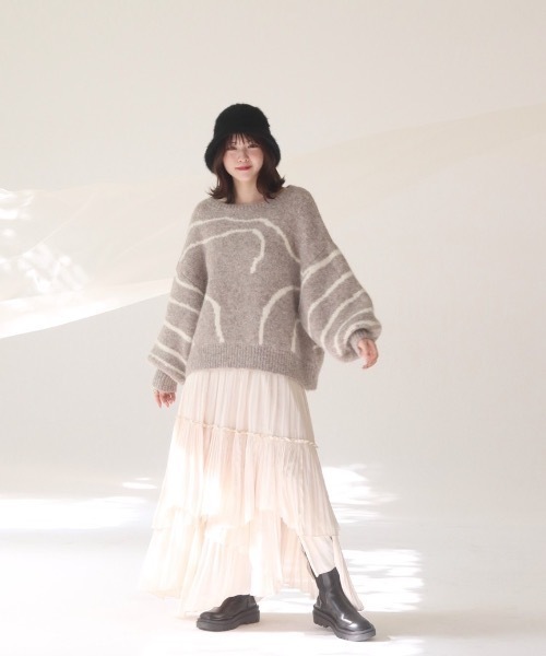 「mellowneon」 長袖ニット FREE ベージュ レディース_画像3