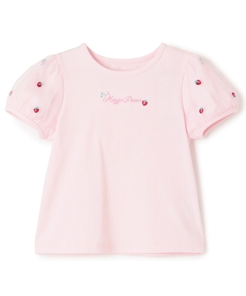 mezzo piano tシャツ イチゴ刺しゅうチュール袖 Tシャツ キッズ 子供服