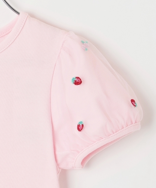 mezzo piano tシャツ イチゴ刺しゅうチュール袖 Tシャツ キッズ 子供服