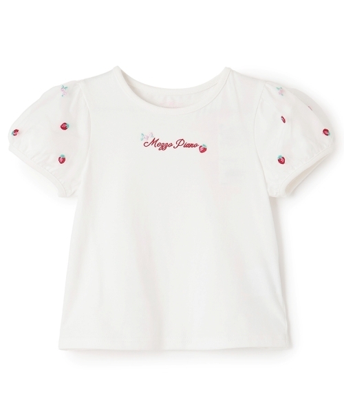 mezzo piano tシャツ イチゴ刺しゅうチュール袖 Tシャツ キッズ 子供服