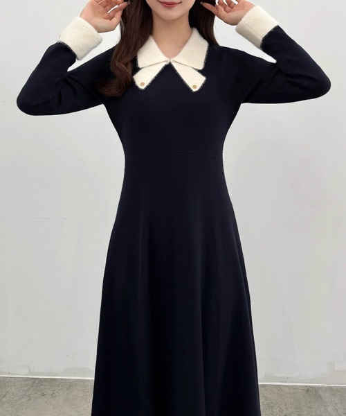 「CENEA」 ニットワンピース LARGE ネイビー レディース_画像9