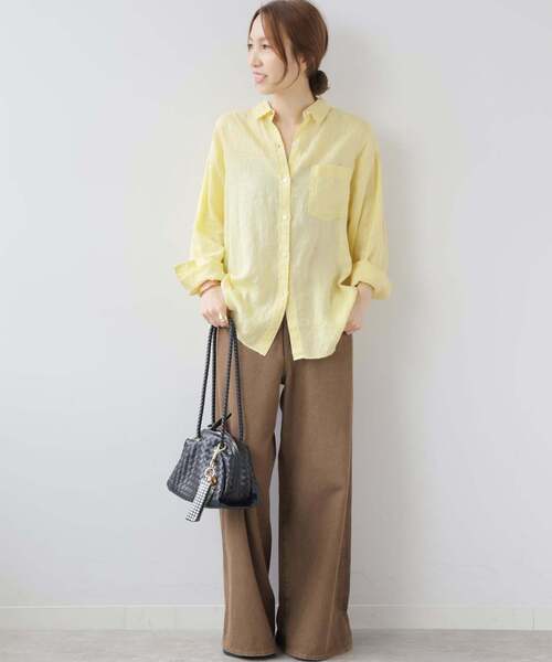 JOURNAL STANDARD relume ジャーナルスタンダード シャツ ホワイト 白 サイズ:FREE | 25春夏 カラーリネン オーバーサイズシャツ / ブラウス 長袖 ボックスシルエット ドロップショルダー | トップス シンプル 無地【レディース】【中古】 手洗い可 / カラーリネンオーバーサイズシャツ（シャツ/ブラウス