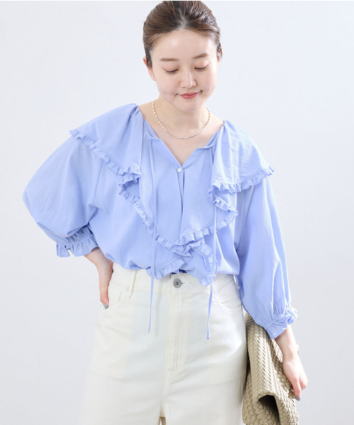 美品✨イエナ ラブークル ラッフル フリルブラウス コットンシフォン シャツ IENA（イエナ） ブラウス シャツ コットンドライボイル ラッフル