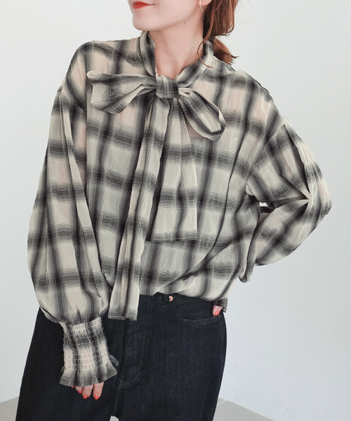 ❁︎Spick & Span❁︎オンブレボウタイブラウス Spick＆Span（スピック アンド スパン） ブラウス シャツ 「追加