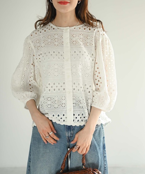エルフ・モール公式アカウント07  45r ポプリン カットワークレース Muffiny tシャツ 2WAYカットワークレースブラウス レディース