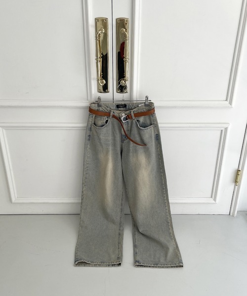 「UNE MANSION」 デニムパンツ LARGE ブラウン系その他 レディース_画像4