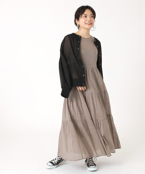 美品 アンタイトル シアーコットンボイルティアードワンピース ブラック UNTITLED（アンタイトル）の「◇【洗える】シアーコットンボイル