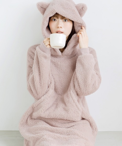 猫耳付きグレー フリースルームウェア セット 新品