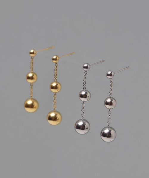 ピアス 金属アレルギー対応「ieLS」ステンレス 3連ボールチェーン