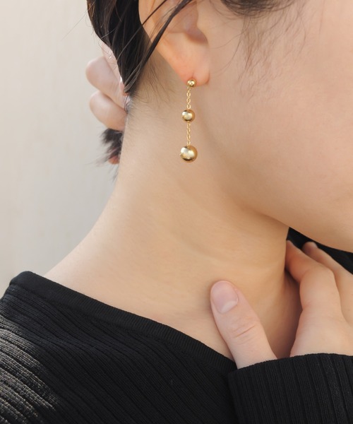 ピアス 金属アレルギー対応「ieLS」ステンレス 3連ボールチェーン