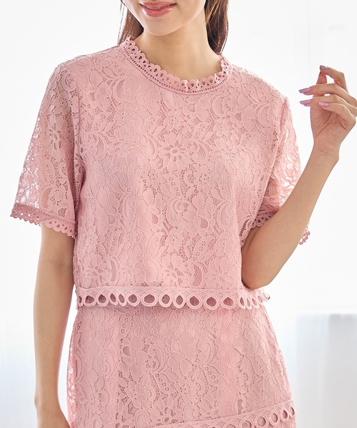 tocco closet シャツ ブラウス フラワーレース×ラインレース