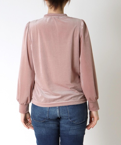 Jines tシャツ シアートリコット ベロアパフスリーブトップス