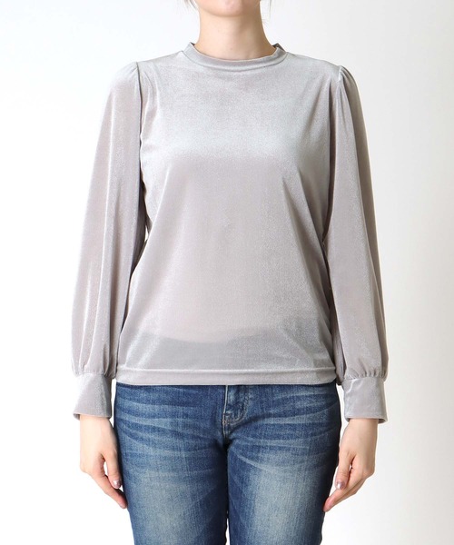 tシャツ シアートリコット ベロアパフスリーブトップス レディース Jines tシャツ シアートリコット ベロアパフスリーブトップス