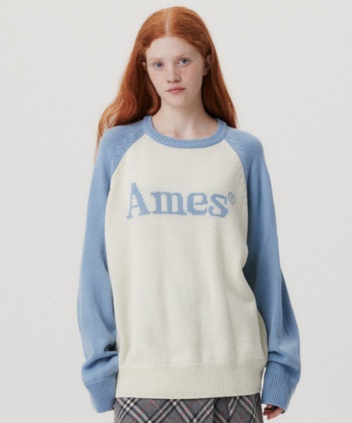 ニット セーター A'GEM/9 × .kom 「AMESWORLDWIDE/アメスワールドワイド」 BASIC RAGLAN PULLOVER KN AMESーWORLDWIDE ニット セーター A'GEM/9 × .kom