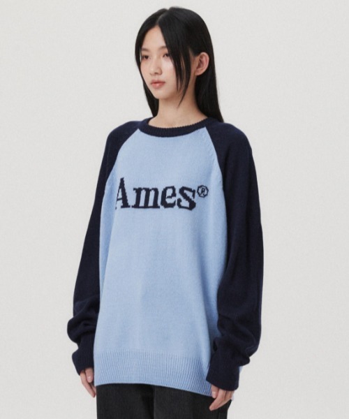 ★AMES-WORLDWIDE★BASIC RAGLAN PULLOVER KNIT L.BLUE★正規品 ☆AMES-WORLDWIDE☆BASIC RAGLAN PULLOVER KNIT L.BLUE☆正規品
