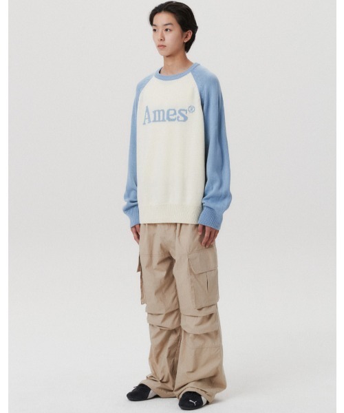 ★AMES-WORLDWIDE★BASIC RAGLAN PULLOVER KNIT BLUE★正規品 AMES-WORLDWIDE