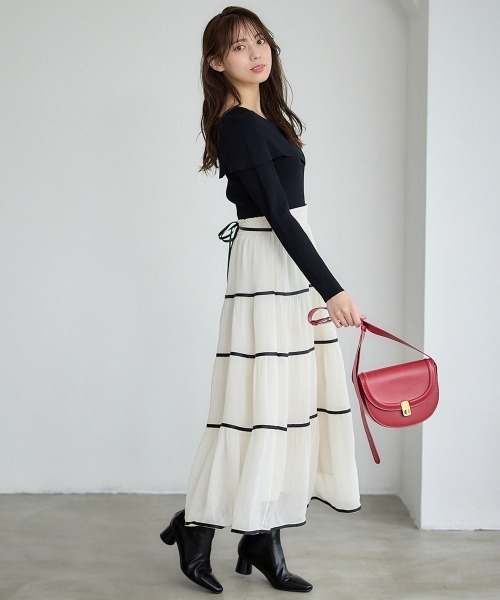 新品♡ドッキングティアードOP 12Twelve Agenda ワンピース オフショル長袖×ティアード
