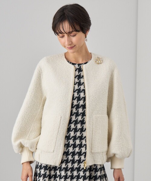 ANAYI アナイ パールブルゾン ベージュ M 洗える カーディガン 完売品 ANAYI（アナイ） ブルゾン アウター アルパカリバーパフブルゾン