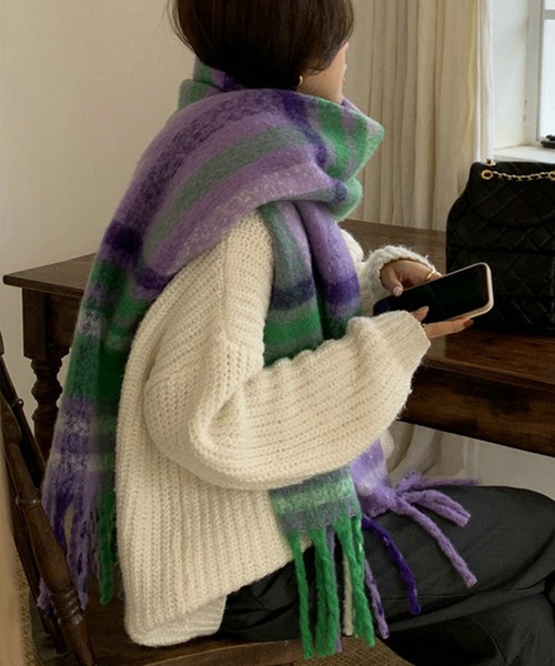 マフラー ストール 「M2SUQARED/エムツースクエア」ボリュームフリンジ