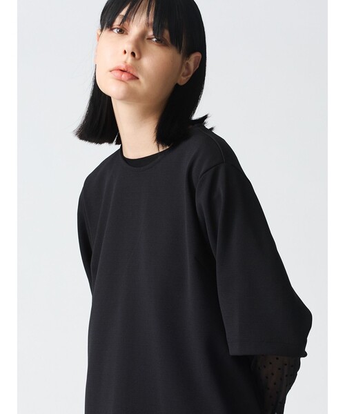 今期❤️mizuiro ind❤️ジョーゼットハーフスリーブクルーネックプルオーバー mizuiroind tシャツ mizuiro ind ジョーゼットハーフスリーブ