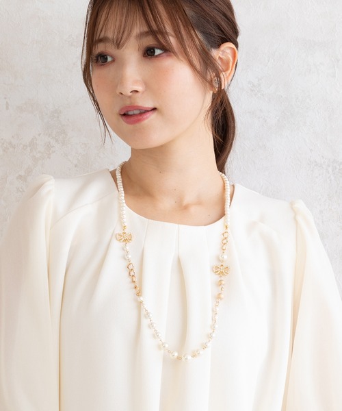 Rose Tiara（ローズティアラ） ネックレス リボンパール調ビーズ