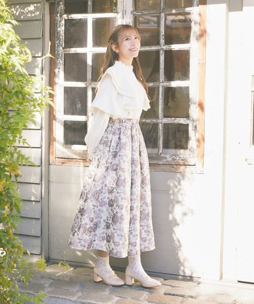 美品✨ ERDEM フラワージャガード フレアスカート 膝丈 タック Areeam スカート フラワージャガードフレアスカカート