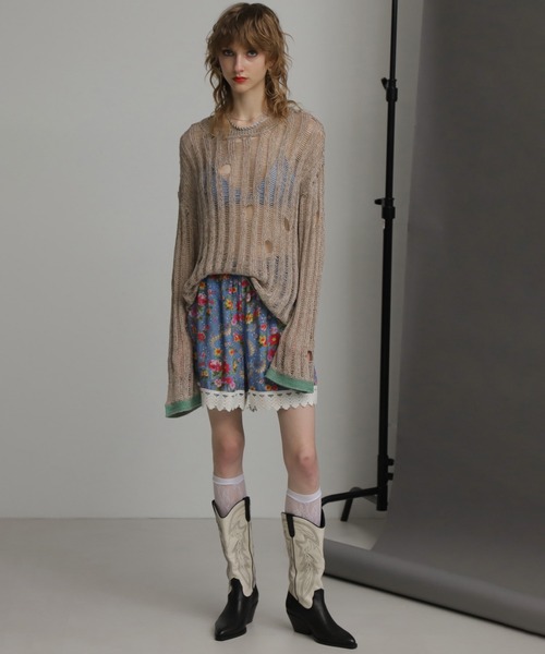ニット セーター (CREOLME)ダメージシアーニット レディース ROSE BUD ニット セーター (CREOLME)ダメージシアーニット