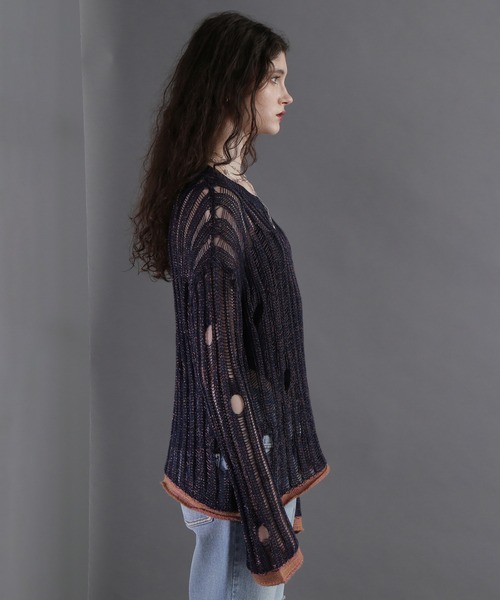 ニット セーター (CREOLME)ダメージシアーニット レディース ROSE BUD ニット セーター (CREOLME)ダメージシアーニット