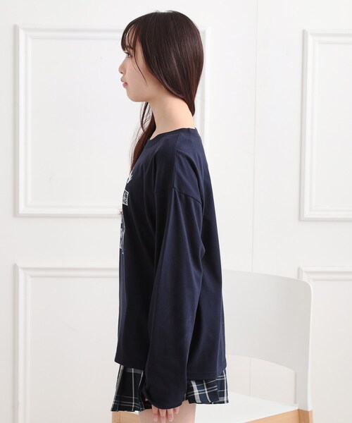 PINK-latte tシャツ レースプリントナンバリングロンT キッズ