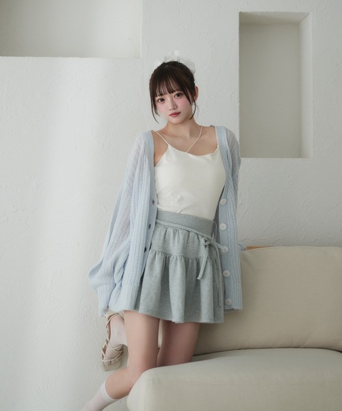fupel カーディガン shell button sheer mix knit cardigan