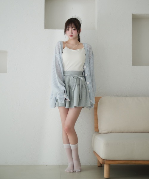 fupel カーディガン shell button sheer mix knit cardigan