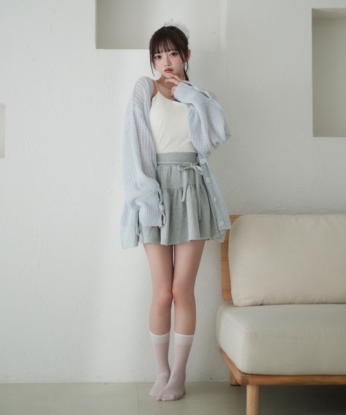 fupel カーディガン shell button sheer mix knit cardigan