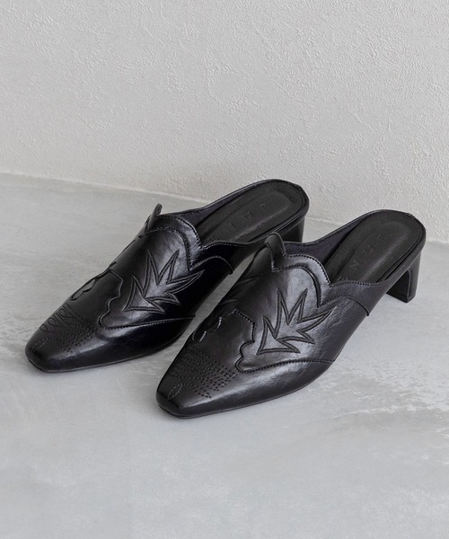 menue サンダル スクエアトゥ ウエスタン ミュール レディース  