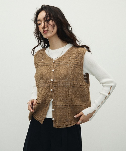 週末sale❣️L'Appartement Lace Vest 黒レースベスト HeRIN.CYE ベスト ジレ lace vest レースベスト レディース