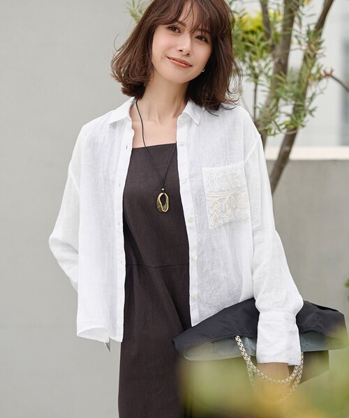 23区 ブラウス シャツ 「洗える」LIBECO クロップド レディース