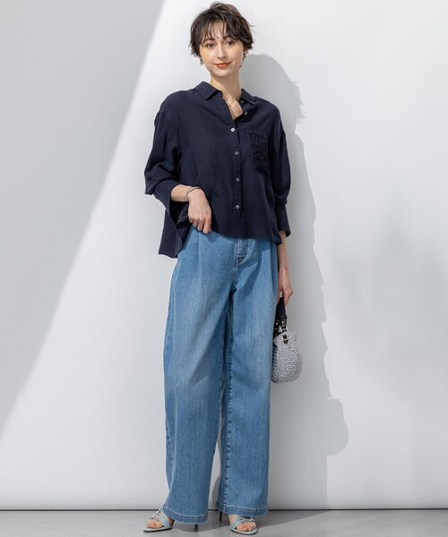 23区 ブラウス シャツ 「洗える」LIBECO クロップド レディース