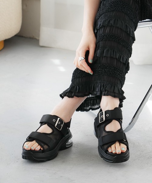 【BLACK】ビジューパーツシアースポーツサンダル RANDA（ランダ） サンダル ビジューパーツシアースポーツサンダル