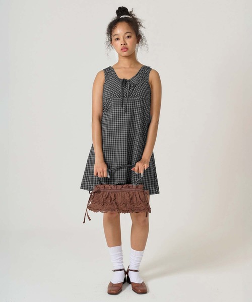 裾フリルノースリーブチェックワンピース ティーナジョジュン tina:jojun 裾フリル ノースリーブチェックワンピース TINA：JOJUN