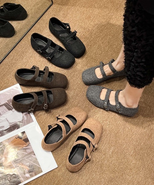 shoes365 バレエシューズ パンプス 「shoes 365」ダブルストラップ