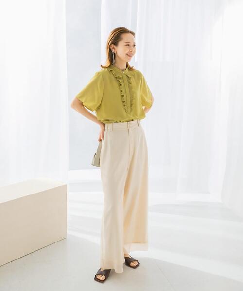 ブラウス シャツ フリルデザイン5分袖シャツブラウス レディース