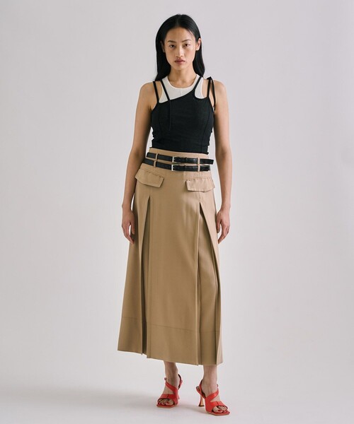 【美品】UNITED TOKYO 異素材スカート UNITED TOKYO スカート Double Belted Inverted Pleats Skirt