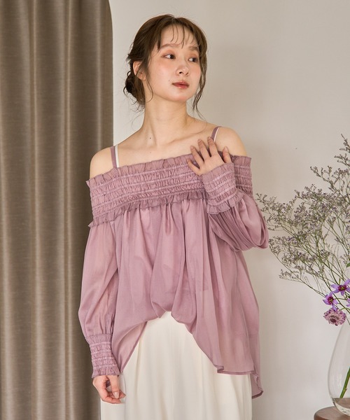 mideal ブラウス シャツ sheer off shoulder / シアーオフショル