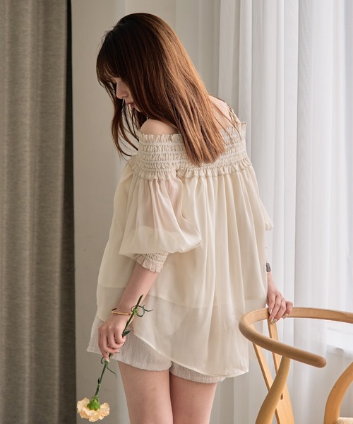 mideal（マイディール） ブラウス シャツ sheer off shoulder / シアー