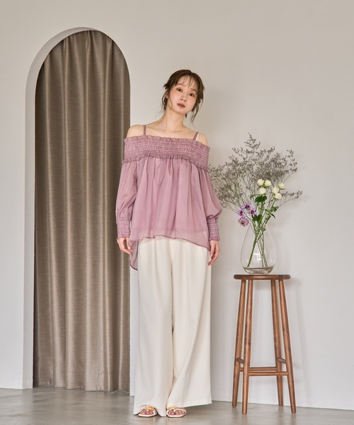 mideal ブラウス シャツ sheer off shoulder / シアーオフショル